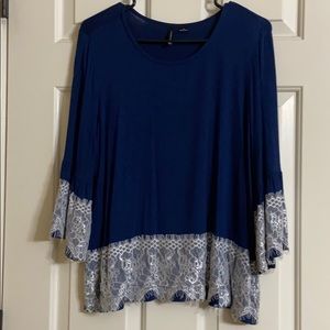 Navy blue top with white lace